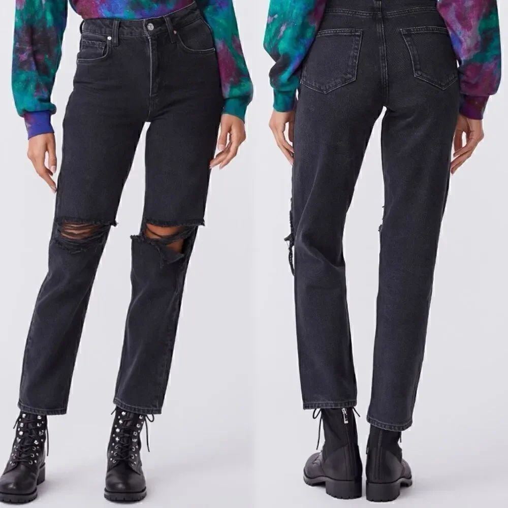 Paige Sarah Black Jeans  Crop Straight Leg High Rise Size 27
